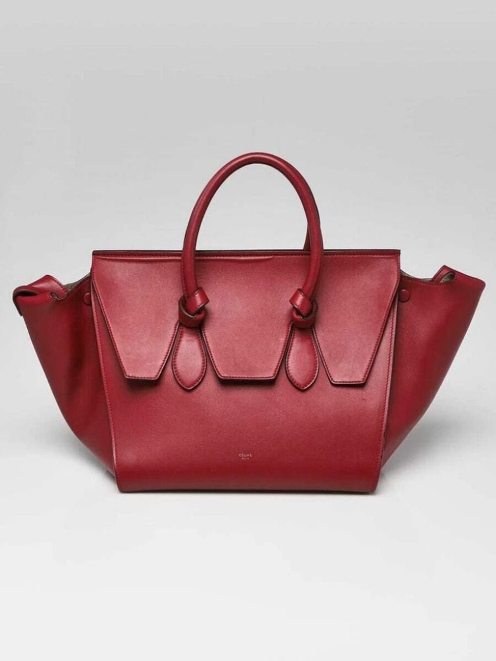 Celine Burgundy Smooth Leather Small Tie Tote Bag
